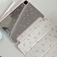 24 Hours Case ipad Air7 pro11 Gen11 Right Pen Slot Acrylic Pink Flower Air6 Mirror ipad case