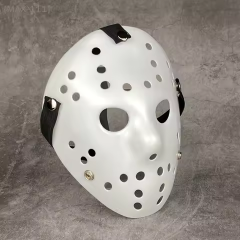 【F2-MAX-111】Pure White Jason Mask, Scary Funny Halloween Mask, Freddy vs Jason Style Cosplay Prop