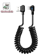 THETEAI USB C To Type C Fast Charging Cable, Black PVC 6A Spring Data Cable,  Elbow Telescoping Spri