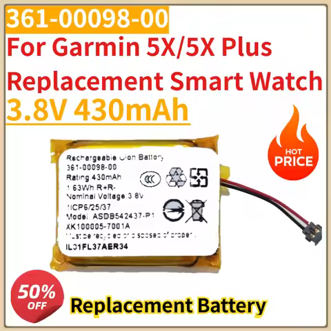 High Quality New 3.8V 430mAh 361-00098-00 Watch Battery for Garmin 5X/5X Plus Replacement Smart Watc