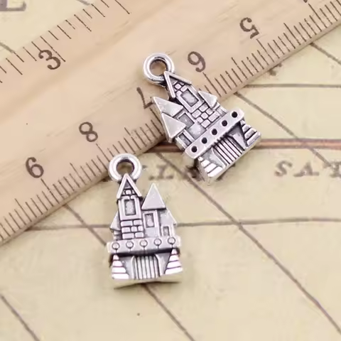 10pcs Charms Castle House 21x11mm Tibetan Bronze Silver Color Pendants Antique Jewelry Making DIY Ha