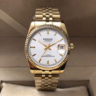 ļø Fashion Parnis 36mm White Dial Automatic Mechanical Man Watch Full Gold Sapphire Glass Calendar Lu