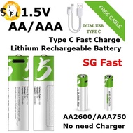 USB Type C Rechargeable Battery 1.5V Lithium Li-ion AA AAA 9V Fast Charge