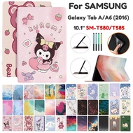 Kuromi Cartoon Painted Embossed PU Leather Case For Samsung Galaxy Tab A/A6 10.1 2016 SM-T580 SM-T585 Cover Flip Stand Kids Stand Holder Shell