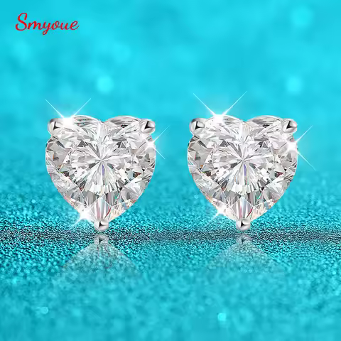 Smyoue 1CT 2CT 4CT Heart Cut Moissanite Stud Earrings for Women Luxury Quality Lab Diamond S925 Ster
