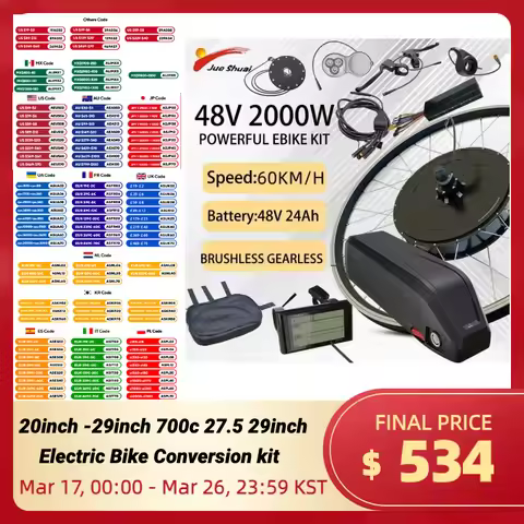 Electric Bike Conversion Kit with 24ah Battery 26-29 Inch 700C 27.5 eBIKE Conversion Kit 48V 2000W R