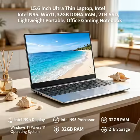 15.6 Inch Ultra Thin Laptop Intel N95 Win11 32GB DDR4 RAM 2TB SSD Lightweight Portable Office Gaming