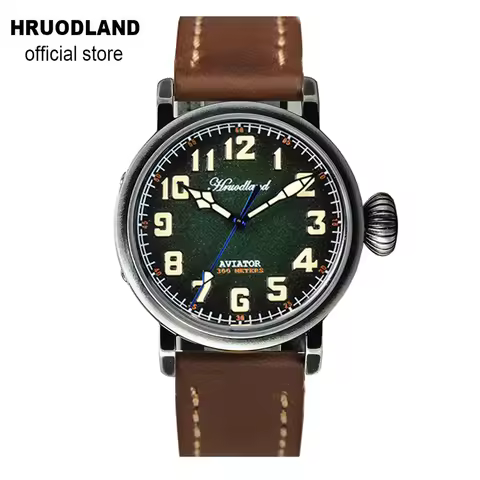 Hruodland Distressed Retro Automatic Pilot Men Watches Sapphire Crystal 300m Waterproof PT5000 Mecha
