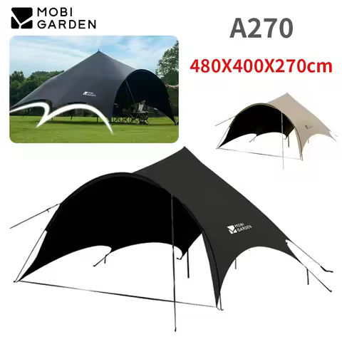 MOBI GARDEN Camping Large Tarp for 10-20 Person Outdoor Picnic Travel Black Coated Sun Shelter Water