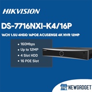 HIKVISION DS-7716NXI-K4/16P 16CH 1.5U 4HDD 16POE ACUSENSE 4K 12MPNVR