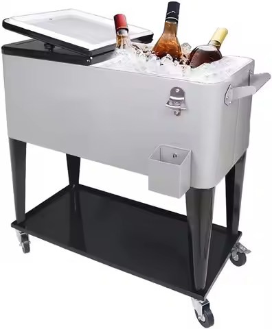 80 QT Rolling Cooler Cart Ice Chest for Outdoor Patio Deck Party Portable Party Bar Cold Drink Bever