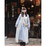 BB CHUBBY 2 Colors Large Size Japanese Fine Knit Hollow Blouse+Ruffled Long Dress Suit Knitted Hole 