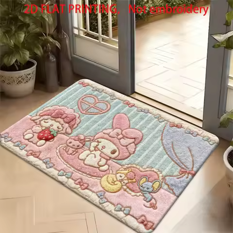 Kawaii My Melody & Piano Doormat, Cute Pink Sanrio Anti-Slip Entry Rug for Home