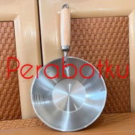 Fry Wok Stainless Steel Brown Handle 20 cm AF-459 Small Mini Frying Pan with 1 Wooden Handle Cooking