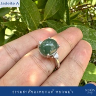 3AC-1012.CZ1 แหวนเงินแท้925 หัวหยกพม่าแท้ หยก 10mm*12mm ฝังเพชรสวิส(CZ) ชุบเคลือบWhit Gold หยกแท้100