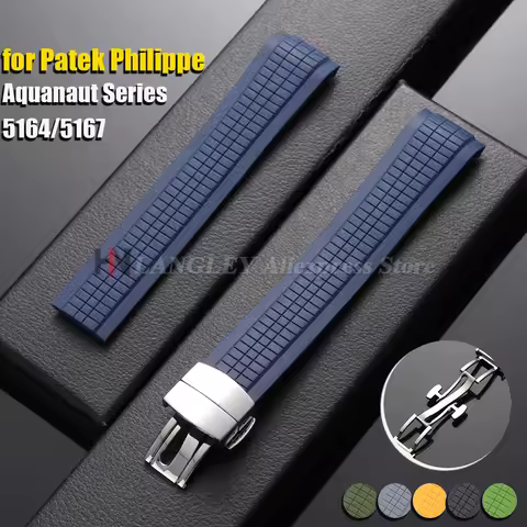 21mm Curved End Watch Strap for Patek Philippe Aquanaut Series 5164/5167 Waterproof Soft Rubber Watc