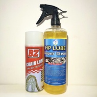 Bộ Chăm Sóc Xe Gồm Dưỡng Sên BZ + Chai Tẩy Rửa Nhông Sên Dĩa Kết Hợp Rửa Xe HP Lube Super Clean 1L K