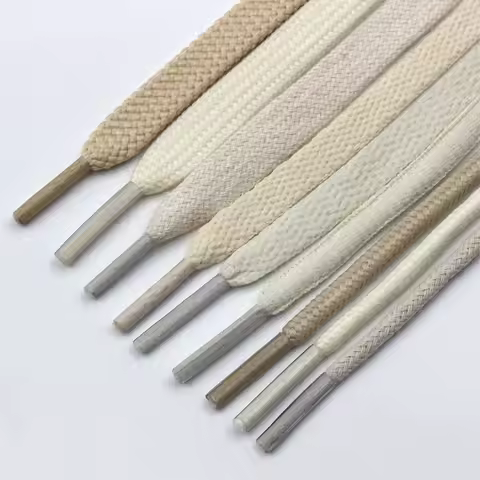 Light beige white beige shoelace flat oval 1970s plate canvas shoes athleisure cloth shoelaces