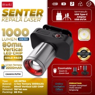 SENTER KEPALA LED LASER AOKI AK-3695A 80WATT 1300 LUMEN BATERAI 6000MAH - ZOOM JARAK JAUH DENGAN IND