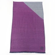 成色極佳☆愛馬仕100%羊絨H標誌皮革貼片流蘇大披肩/圍巾，紫色/海軍藍，女士款