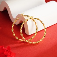 cod Luxury 24K 9999 Pure Gold Twisted Exaggerated Earrings European and American Style Distinctive E