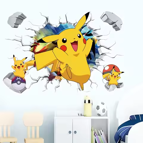 MINISO 3D Cartoon Pokemon Pikachu Anime Movies Wall Stickers For Kid's Room Kindergarten Living Room