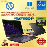 #HP200 USED HP PAVILION 15-DK Gaming Laptop intel i7-11370H 16GB 512GB SSD NVIDIA RTX3050 RTX 3050 4