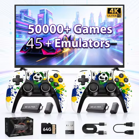 X8 Ultra Retro Video Game Stick 2.4G Wireless Dual Controller TV Game Console 50000 Games Two Player