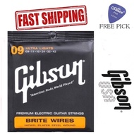 Gibson USA Electric Guitar Strings Nickel Wound Ultra Lights Brite Wires Set 09-42 Tali Gitar Elektr