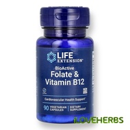 Life Extension, BioActive, Folate & Vitamin B12, 90 Vegetarian Capsules | Shelf Life: 2–4 Years