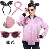 Pink Ladies Jacket Grease 50s Costume for Women Girls,Halloween Costumes 1950s Party Outfits Accesso