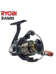 Ryobi Ranmi1釣魚捲線器,高強度主體,木質手柄,5.2：1齒輪比,適用於輕質海水旋轉