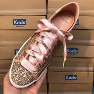 KEDS pure color champagne gold sequined silk lace-up shallow mouth wedding single shoes casual women's shoes platform pl good