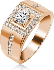 Uloveido Men's Square Wedding Band Cubic Zirconia Comfort Fit Gold/Platinum/Rose Gold Plated Engagem