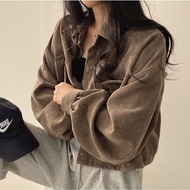 Korean style corduroy casual jacket women's retro loose fashion long-sleeved top baju blouse
