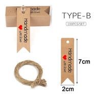 100Pcs Hang tag Handmade With ❤️ Love + Tali Rami Hemp Rope 20 Meter / Hangtag baju souvenir Tebal K