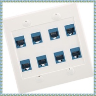 (SPND) Ethernet Wall Plate 8 Port - Double Gang Cat6 RJ45 Jack Network Cable Faceplate Female to Fem
