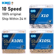 KMC 10 Speed MTB Road Bike Chain X10 X10EL X10SL 10V Bicycle Chains Extra Light Gold Silver Race Rus