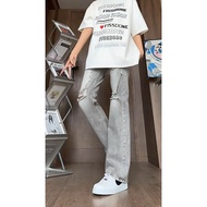 jeans baggy pants men Seluar jeans kelabu berasap lelaki seluar reka bentuk lubang nipis musim panas