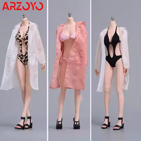 cdtoys cd067 cd068 1/6 Scale Striped Sand Bikini Transparent Sun Protection Suit with Shoes Model fo