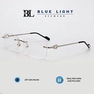BLUE LIGHT - Gọng Kính Cận, Kính Giả Cận Mắt Khoan Chữ Nhật Nhỏ, Không Viền, Gọng Kim Loại Bạc, Đen,