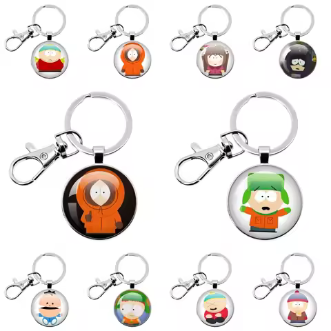 Anime South Park Keychain Stan Kyle Kenny Cartman Glass Pendant Key Chain Gifts for Boys And Girls J
