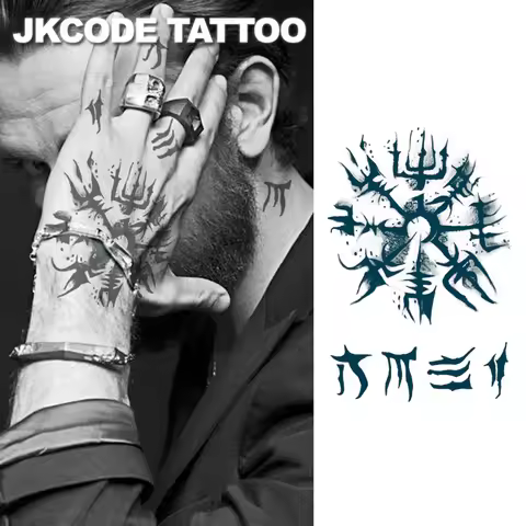 Viking Compass Tattoo - Celtic Compass - Mystical Protection Symbol Herbal Tattoo Sticker Roman Alph