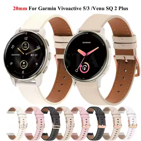 20mm Leather Strap For Garmin Vivoactive 6/5/3 /Venu SQ 2 Plus/Vivomove HR /Luxe/Style/Sport/Trend W