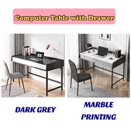 P 80cm / 100cm / 120cm Dark Grey / Marble White Working Table with Drawer Home Office Study Table Desk Meja Tulis 4218