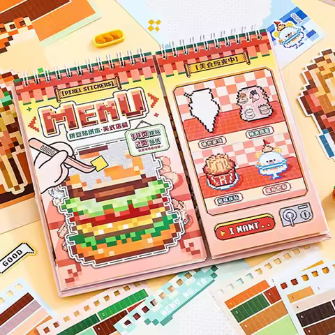 Mr.Paper 30pcs Pixel Art Vending Machine Series Sticker Book 3.0 Spiral Bound Creative Pixel Journal