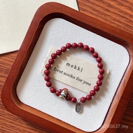 999 High Content Bracelet New Chinese Style Raw Ore Cinnabar Silver Beaded National Trendy Goddess o