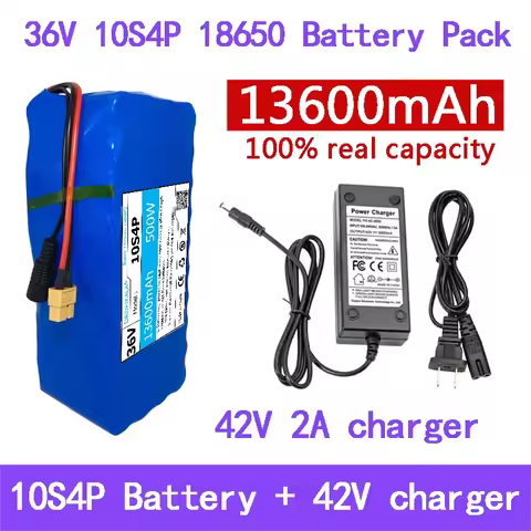 36V Battery13600mAh real capacity 10S4P XT60 18650 Lithium ion Battery Pack 13.6Ah 500W 1000W For 42