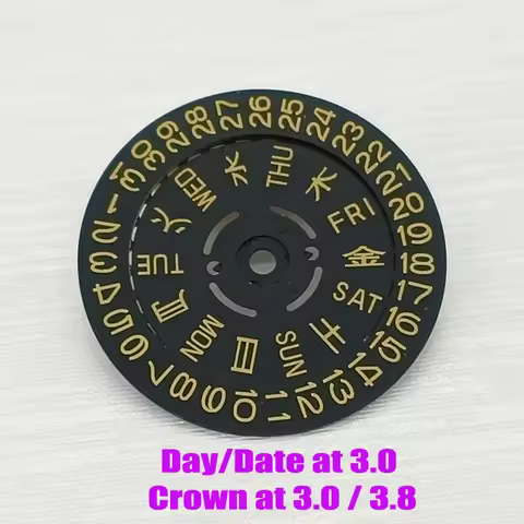 NH35 NH36 Movt Japan Kanji Black Gold Wheel Dial Fits for NH35 NH36 Mechanical Movement Crown at 3.0