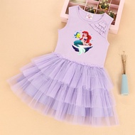 Ariel Princess Dress For Girls Summer Kids Cartoon Print Sleeveless Lace Layered Dresses Vestidos 4-10Y Children Disney Clothes